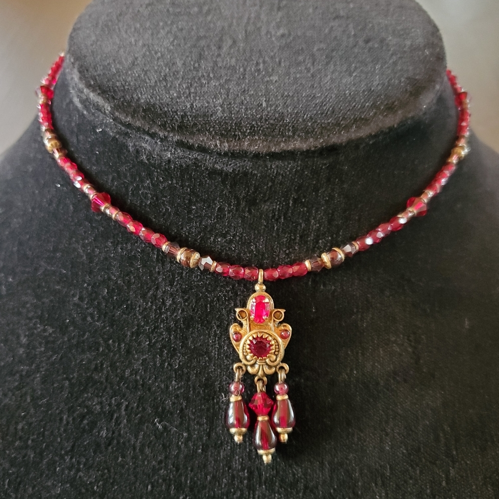 Michal Golan Swarovski Red Beaded Hamsa Necklace Adjustable